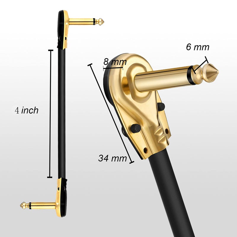 AZOR Guitar Patch Cables 4 Inch 3-Pack 6.35MM Effects Pedal Board Cord 1/4 Right Angle Instrument Cables for Amp/Amplifier,Mixer,Electric Bass (Gold) - Image 2